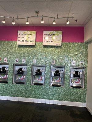 Inside...variety of frozen yogurt flavors....