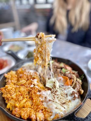 Spicy Stir-Fried Pork & Kimchi Fried Rice Skillet