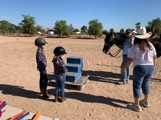 Arena waiting to mount the horses.