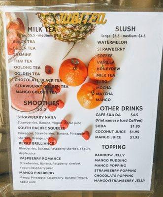 Drinks menu