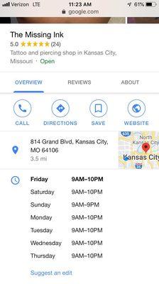 Google's hours and info