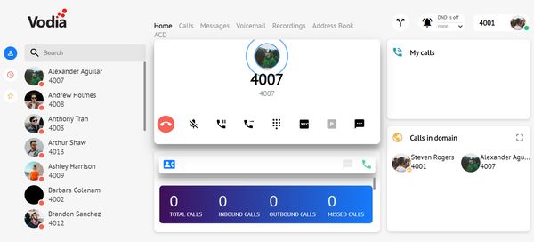 Vodia incoming call from Vodia user portal