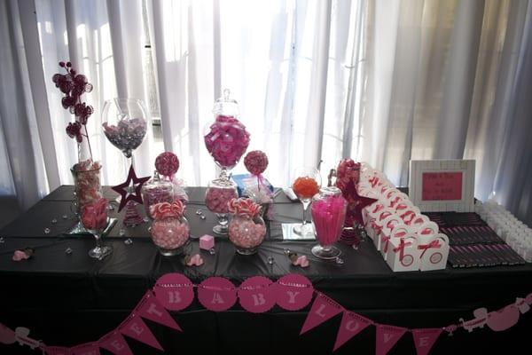 Pink baby shower candy buffet