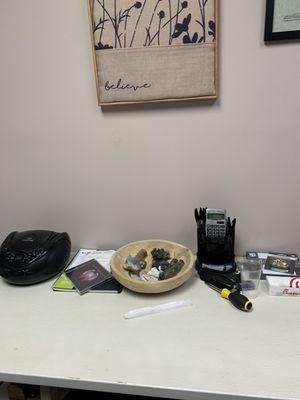 Another photo of desk and my crystals