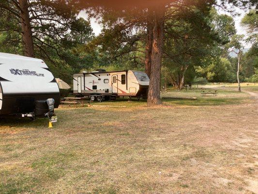 Camp sites and picnic tables.