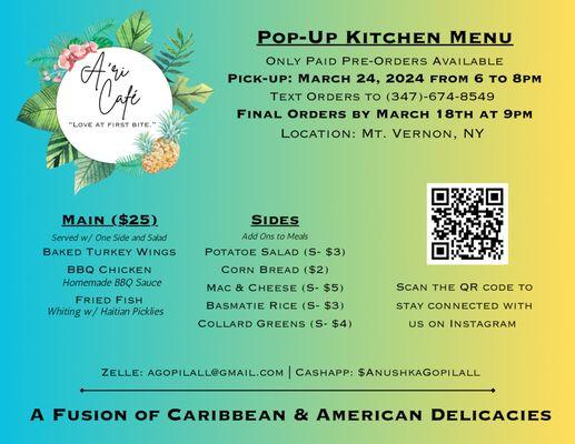 Pop-Up Kitchen Menu for March 24, 2024.