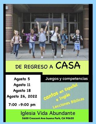 Durante el mes de Agosto. te invitamos a visitarnos y participar de la serie " De Regreso a CASA"