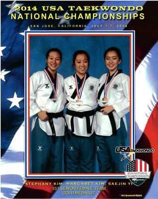 Our Head Master, Saejin Yi placed first along with her two teammates in the 2014 Nationals and is now on the US National Team!