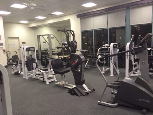 Decent weight machines available, limited free weights. No jackasses squatting in the rack :)