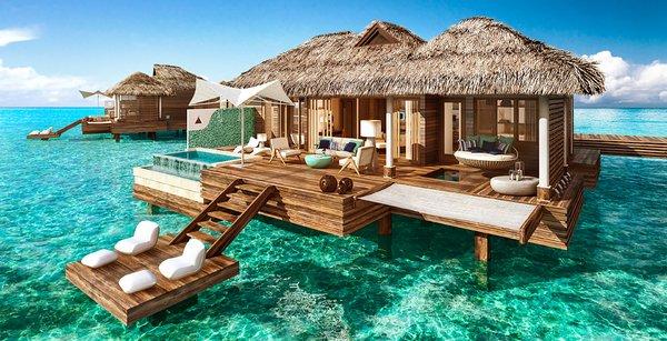 Over-water-bungalow at Sandals Royal Caribbean Resort.