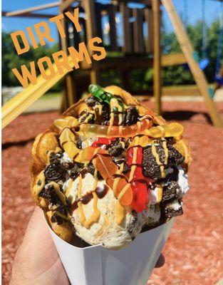 Dirt worms bubble waffle