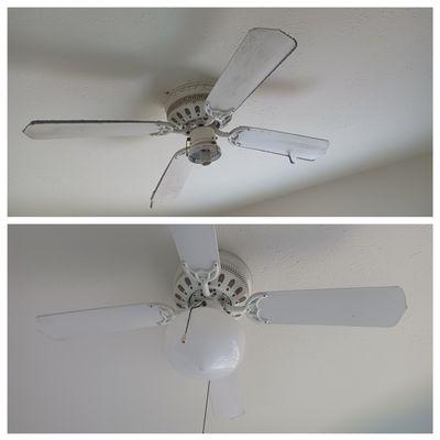 Before and after ceiling fan cleaning