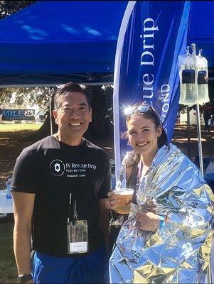 This runner ran the Ventura Marathon in 4:25, but had bad muscle cramping at the end. She was treated with our RESTORE IV to speed recovery!