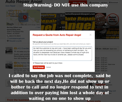 he never returned my call to complete the job after he took my money , can't be trusted to fix the problem or return phone calls scam alert