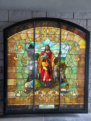 100+ Year old stained glass window in light box.