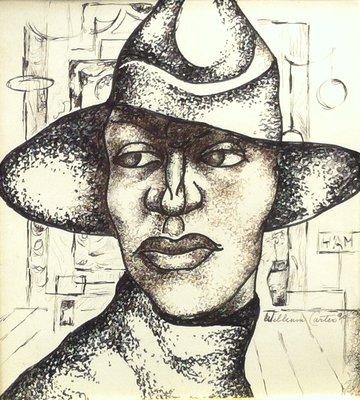 William S. Carter, Woman with Hat, 7 1/2" x 7", 1990