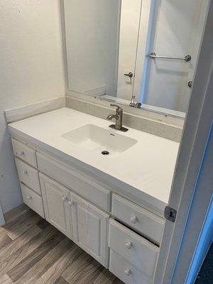 Sink, Countertop, Flooring, Mirror and Lights Completed