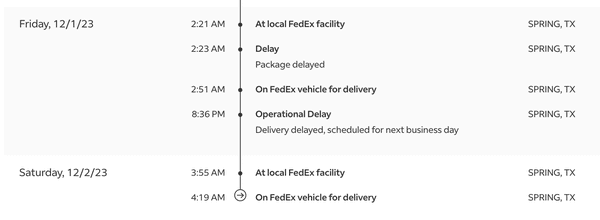 Watching my package go on an endless loop of "out for delivery" and then a "delay" -- frustrating!