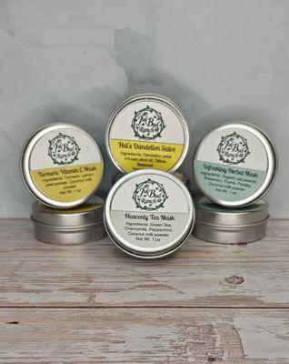 All-natural dandelion salve and face mask powders.