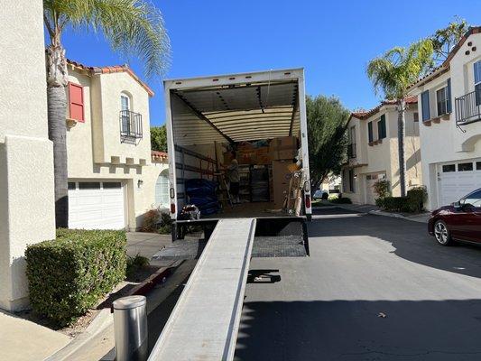 Moving truck being loaded.