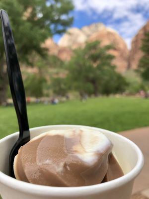 Vanilla & chocolate soft serve after a long day of hiking.