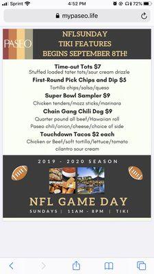 2019 Football menu