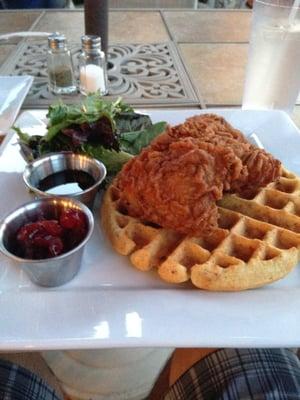 Chicken and waffles.  Side salad was good too.