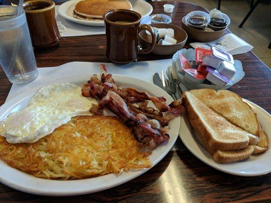 Traditional breakfast with bacon. Huge portion for $6.29!