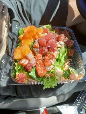 LI hing pineapple  Mix plate poke  Hawaiian poke Crab salad