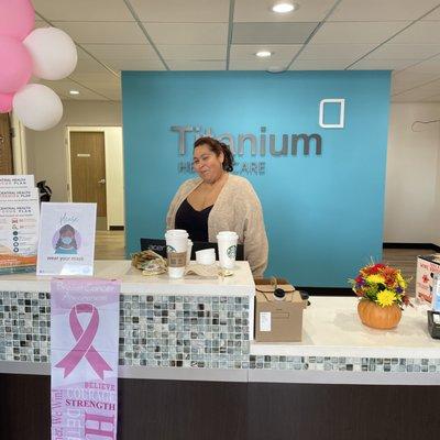 Rosa at the front desk of Titanium