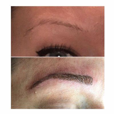 Love this before and after! We used powdering to give this client a more filled in looking brow