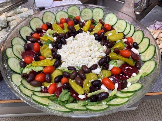 Greek salad with chef made feta and mint Greek dressing