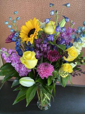 Julie's beautiful flower arrangement for my mom's birthday.