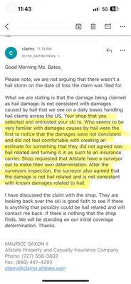 More proof Bradford Marine went behind my back. All insurance needed at this point was an estimate from them.