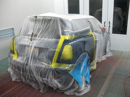 Mini Cooper in paint booth