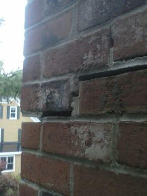 This is picture of a chimney that needs to be repointed.If yours looks like this please call right away!