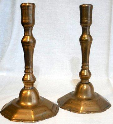 Pair of French brass 18th century candlesticks