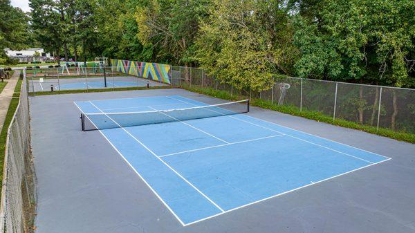 Drone shot of tennis court