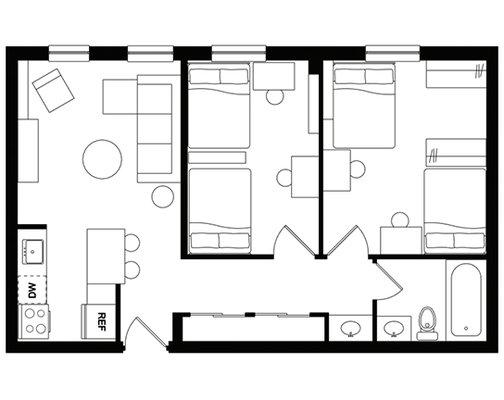 2x1 A at Alexander Court, 713 sq ft, sleeps 4 people