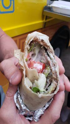 The Anthony Quinn, "Zorba's Favorite": A Flour Tortilla wrapped with Gyro Meat, Onion, Tomato, Lettuce, Tzatziki & Feta Cheese