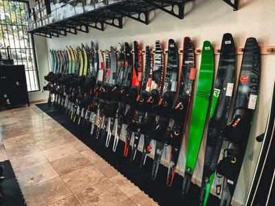 Our San Diego location has an entire wall os Skis to choose from