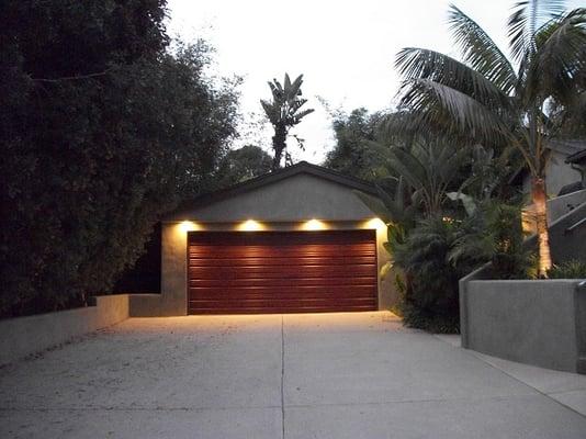 Garage remodel using recessed LED fixtures for energy efficiency.