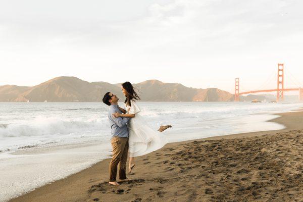 San Francisco engagement session at Baker Beach with the Golden Gate Bridge