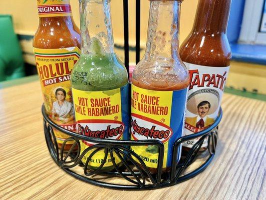 Hot sauces at the table