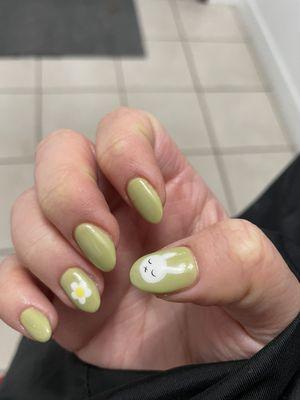 Gel manicure real nails almond shape - miffy design