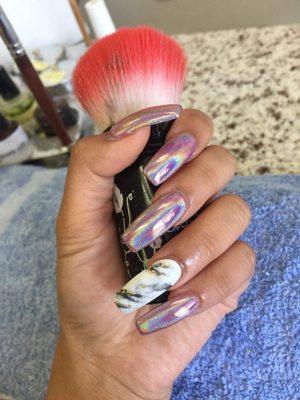 Chrome and marble nails done my Tammy