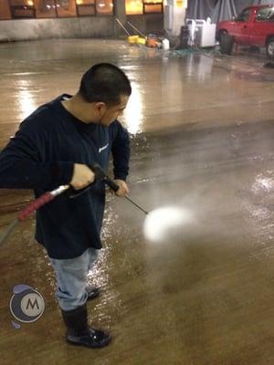 Powerwashing a commercial garage