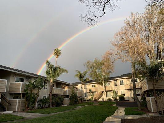 Double rainbows over Campbell plaza