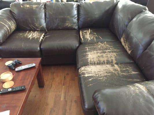 This is what your Faux Leather couch will look like after just a few years of gentle use (no kids, no pets, just 2 adults)