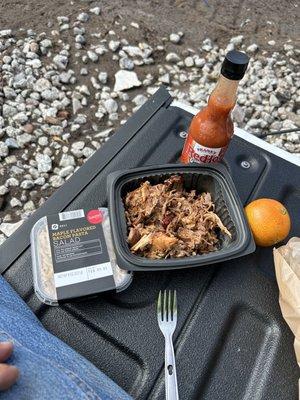 Pork new pasta salad &  a tangerine